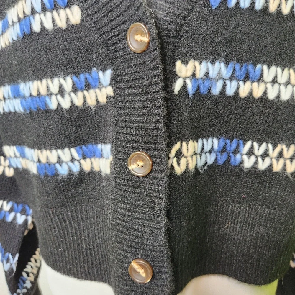 Bobeau Womens Black Striped V-Stitch Knit Sweater Blue White‎ MM5M75 Size M